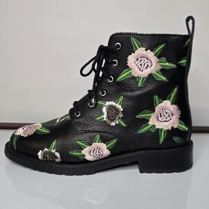 Rebecca Minkoff Gerry Floral Embroidered Leather Combat Boots Y2K